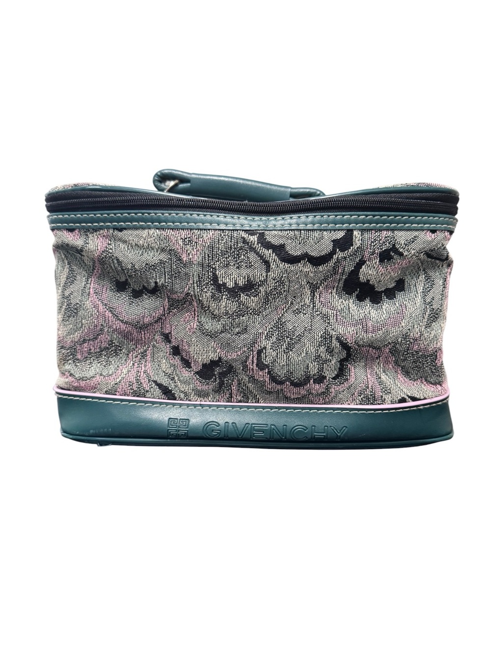Vintage Givenchy Teal and Pink Jacquard Cosmetic Travel Case